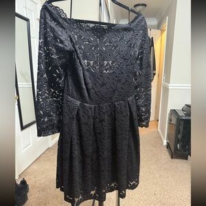 Elegant Off-Shoulder Black Floral Lace Dress